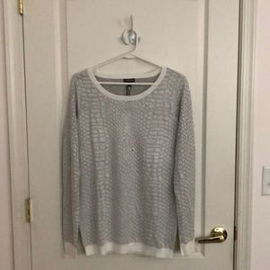 Express White and Gray Crew Neck Sweater